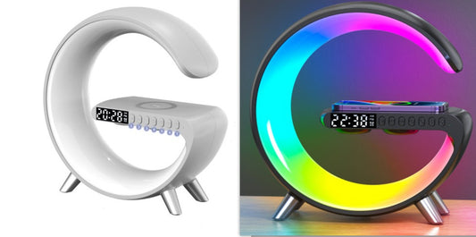 Glatino Intelligent G Shaped LED Lamp with Bluetooth Speaker & 15W Wireless Charger – Smart Atmosphere Light for Bedroom