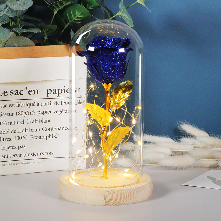 Glatino Valentines Day Gift LED Eternal Rose in Glass Cover Romantic Flower Decoration for Girlfriend Wedding Mother’s Day