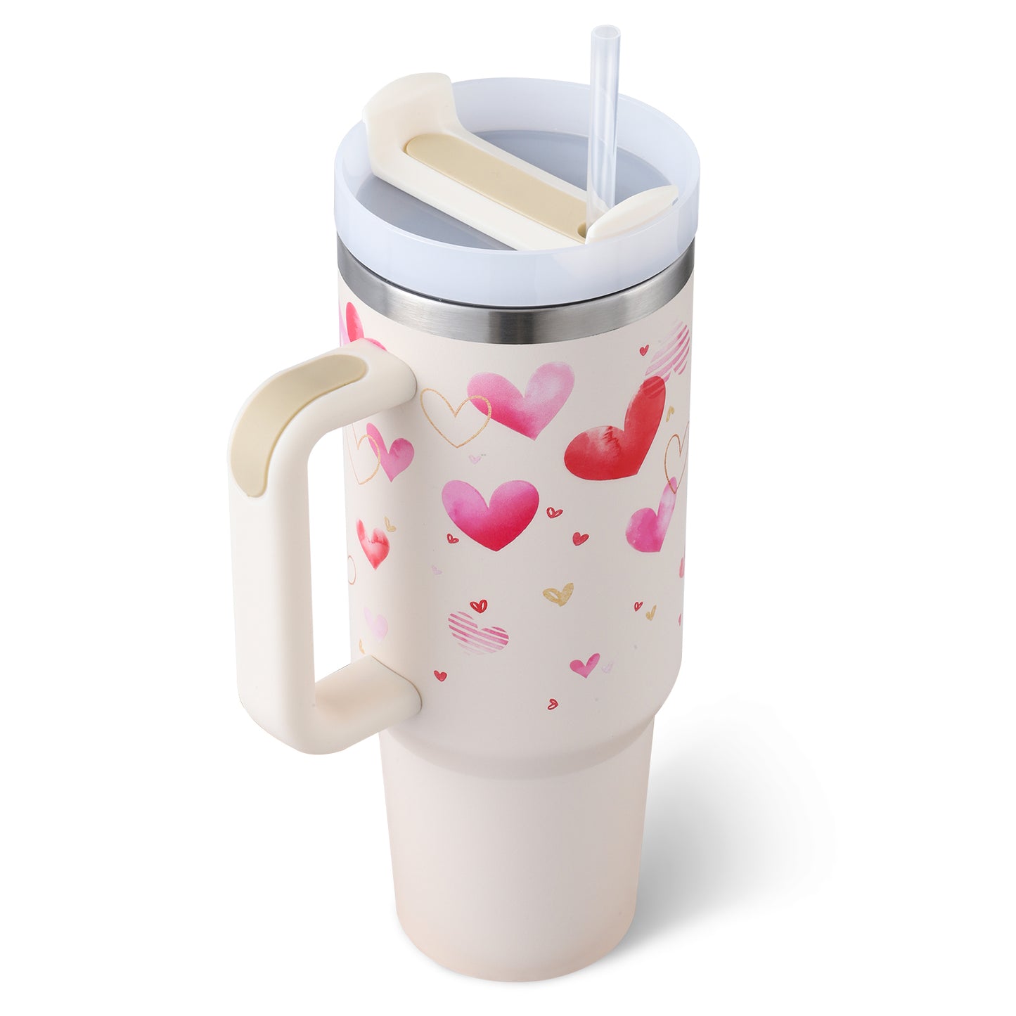 Glatino 40 Oz Insulated Tumbler with Handle & Straw – Stainless Steel Spill Proof Vacuum Coffee Cup for Travel & Office
