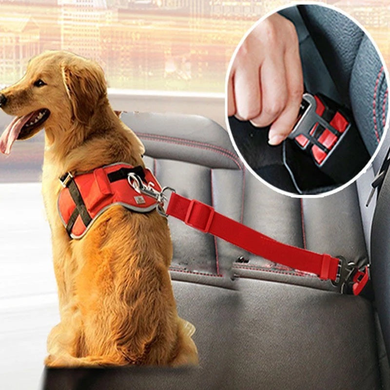 Adjustable Pet Car Seat Belt Harness – Dog & Cat Vehicle Safety Lead Clip for Secure Travel | Durable Travel Accessory | Glatino