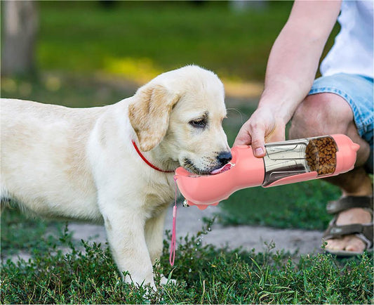 Glatino 3-in-1 Portable Pet Water Bottle Feeder Bowl & Waste Bag Holder – Outdoor Travel Dog Water Dispenser