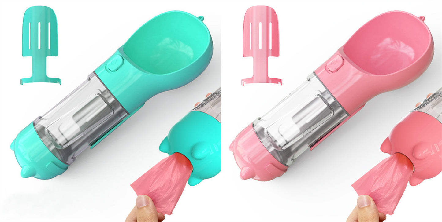 Glatino 3-in-1 Portable Pet Water Bottle Feeder Bowl & Waste Bag Holder – Outdoor Travel Dog Water Dispenser