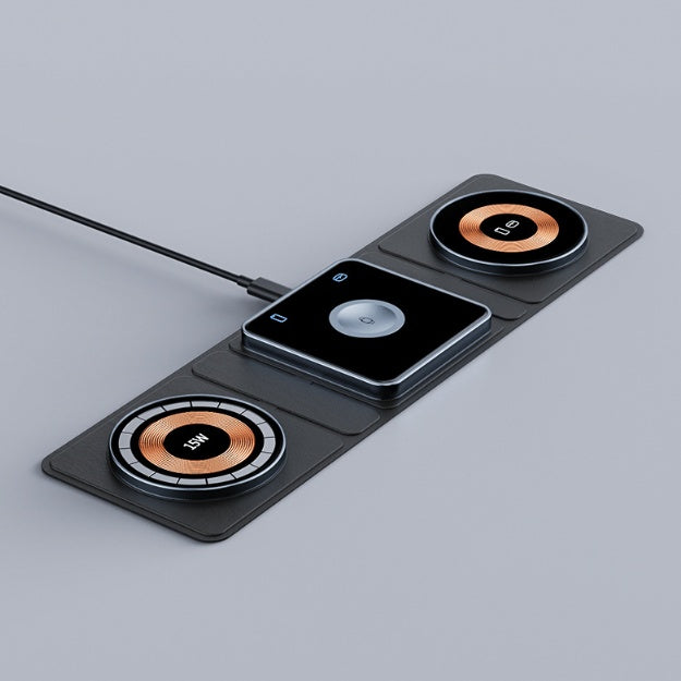 3-in-1 Magnetic Folding Wireless Charger – transparent fast charging dock for iPhone, Apple Watch & AirPods. Safe, portable & stylish | Glatino