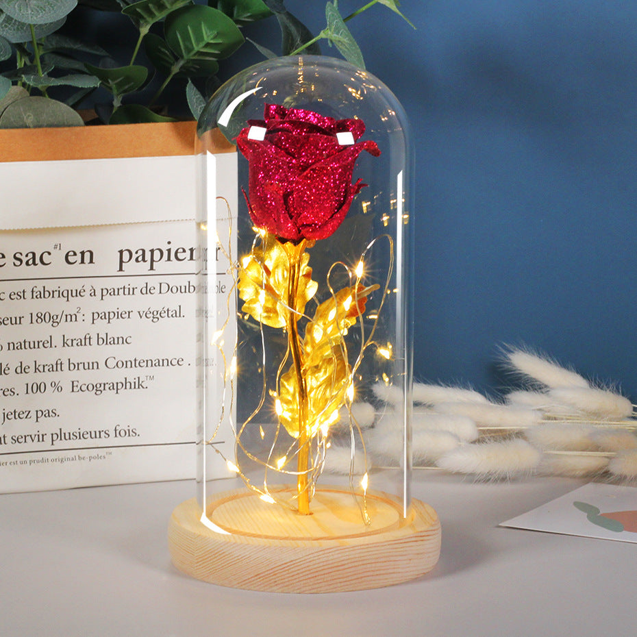 Glatino Valentines Day Gift LED Eternal Rose in Glass Cover Romantic Flower Decoration for Girlfriend Wedding Mother’s Day