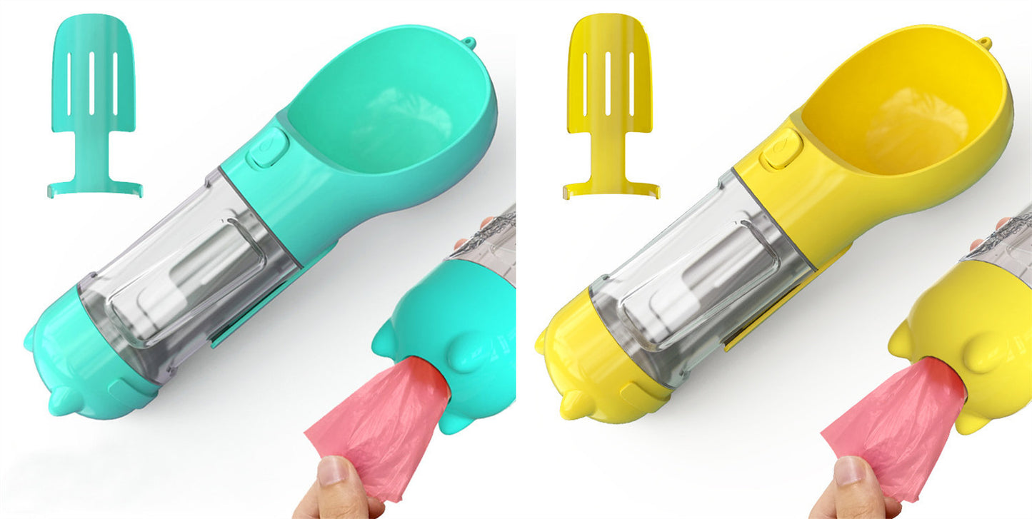 Glatino 3-in-1 Portable Pet Water Bottle Feeder Bowl & Waste Bag Holder – Outdoor Travel Dog Water Dispenser