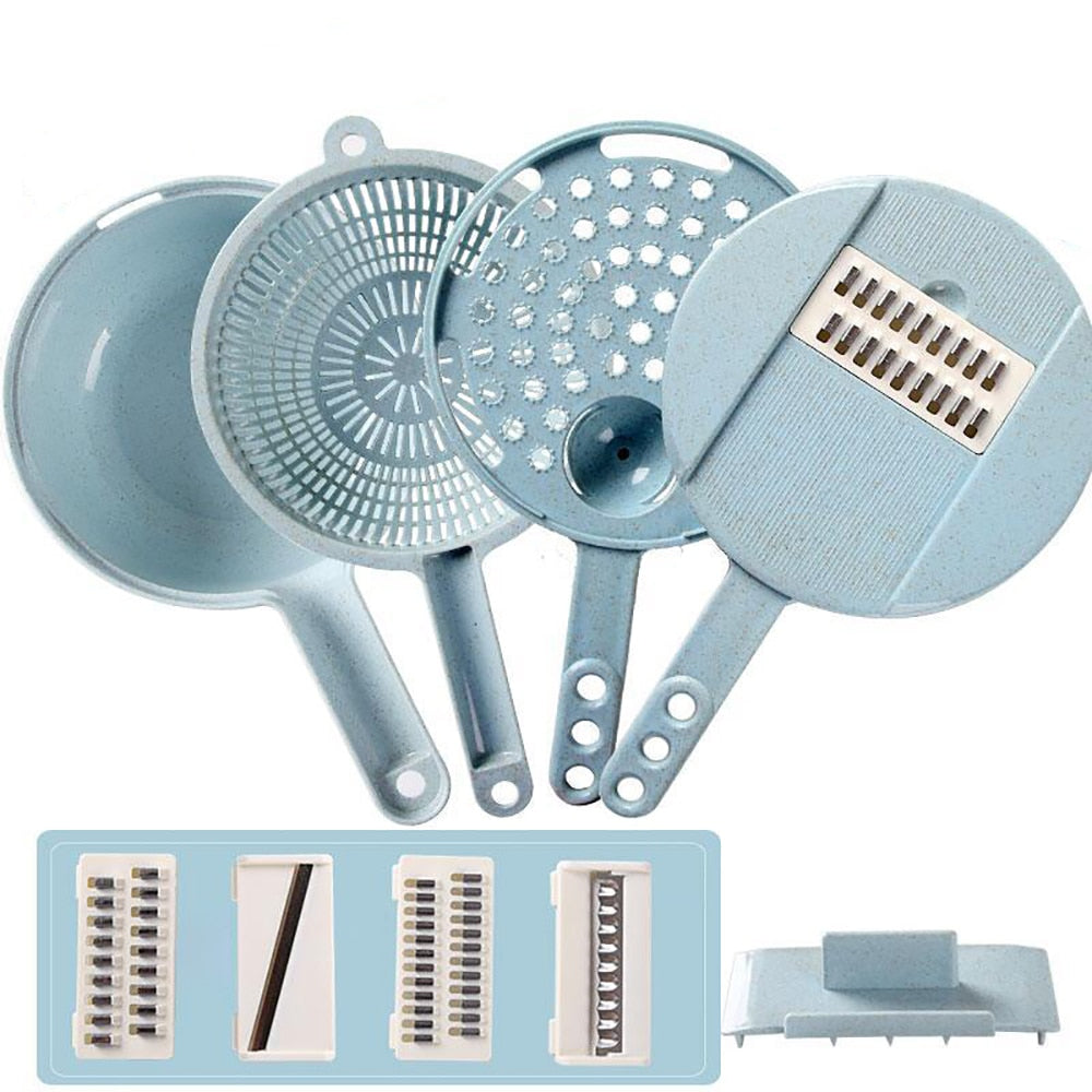 Glatino 8 In 1 Mandoline Vegetable Slicer – Potato Peeler, Onion Grater & Multi Blade Kitchen Cutter with Strainer