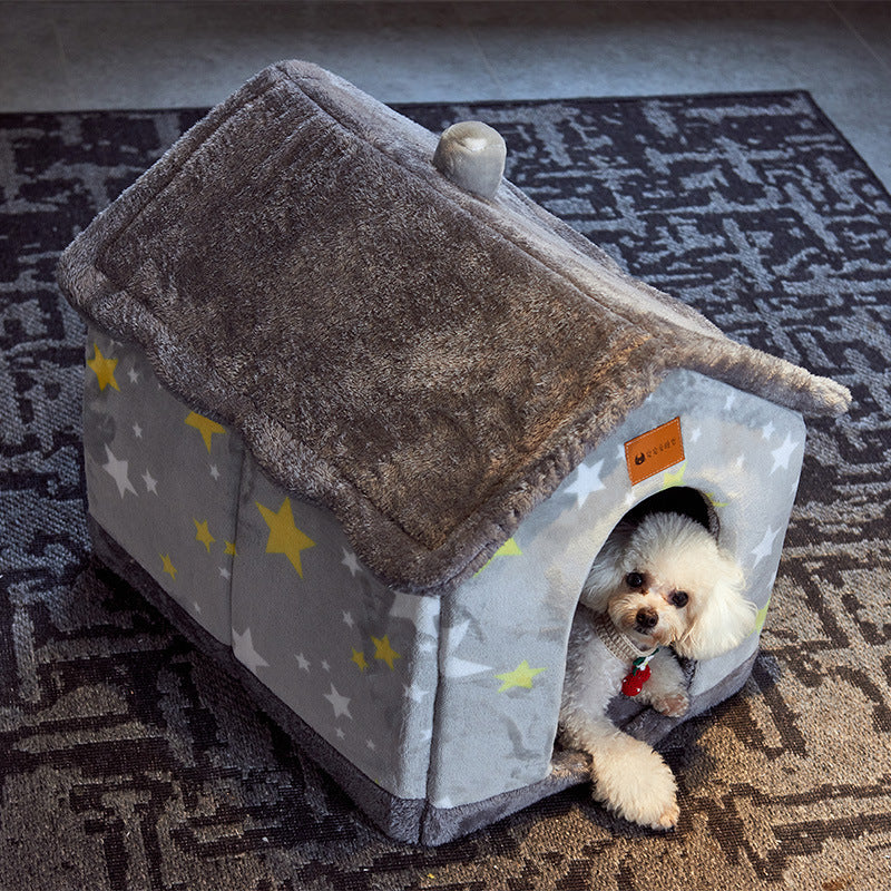 Foldable Pet House Bed | Warm Winter Dog & Cat Nest, Removable Cozy Cave Kennel Sofa