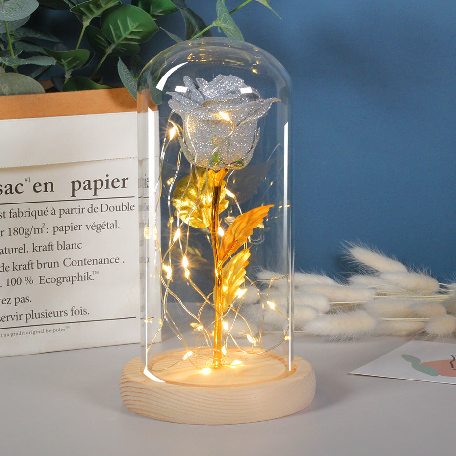 Glatino Valentines Day Gift LED Eternal Rose in Glass Cover Romantic Flower Decoration for Girlfriend Wedding Mother’s Day