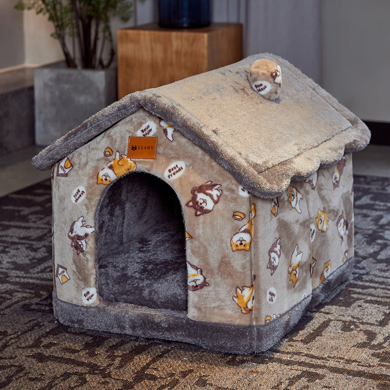 Foldable Pet House Bed | Warm Winter Dog & Cat Nest, Removable Cozy Cave Kennel Sofa