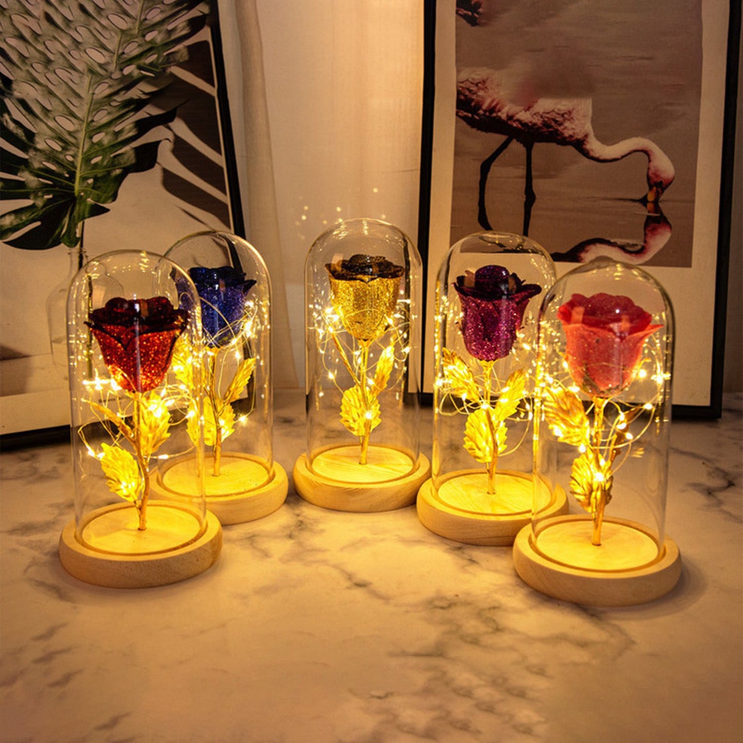 Glatino Valentines Day Gift LED Eternal Rose in Glass Cover Romantic Flower Decoration for Girlfriend Wedding Mother’s Day