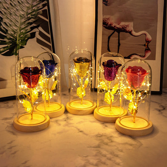 Glatino Valentines Day Gift LED Eternal Rose in Glass Cover Romantic Flower Decoration for Girlfriend Wedding Mother’s Day