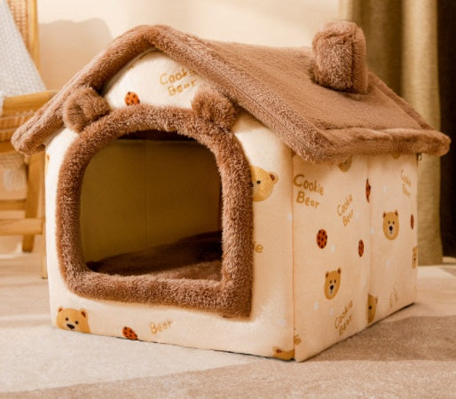 Foldable Pet House Bed | Warm Winter Dog & Cat Nest, Removable Cozy Cave Kennel Sofa