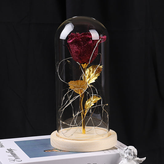 Glatino Valentines Day Gift LED Eternal Rose in Glass Cover Romantic Flower Decoration for Girlfriend Wedding Mother’s Day