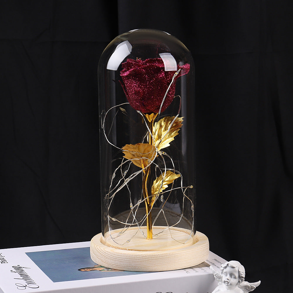 Glatino Valentines Day Gift LED Eternal Rose in Glass Cover Romantic Flower Decoration for Girlfriend Wedding Mother’s Day