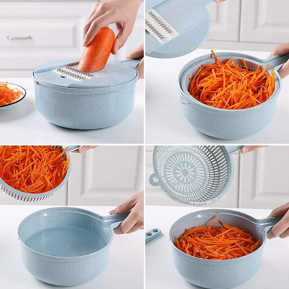 Glatino 8 In 1 Mandoline Vegetable Slicer – Potato Peeler, Onion Grater & Multi Blade Kitchen Cutter with Strainer