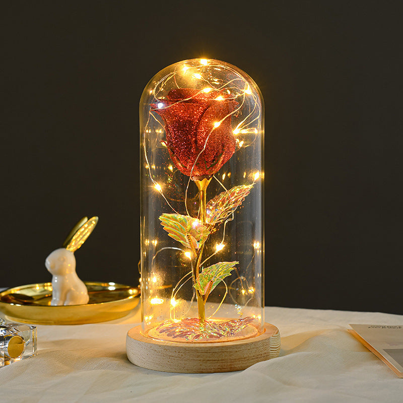 Glatino Valentines Day Gift LED Eternal Rose in Glass Cover Romantic Flower Decoration for Girlfriend Wedding Mother’s Day