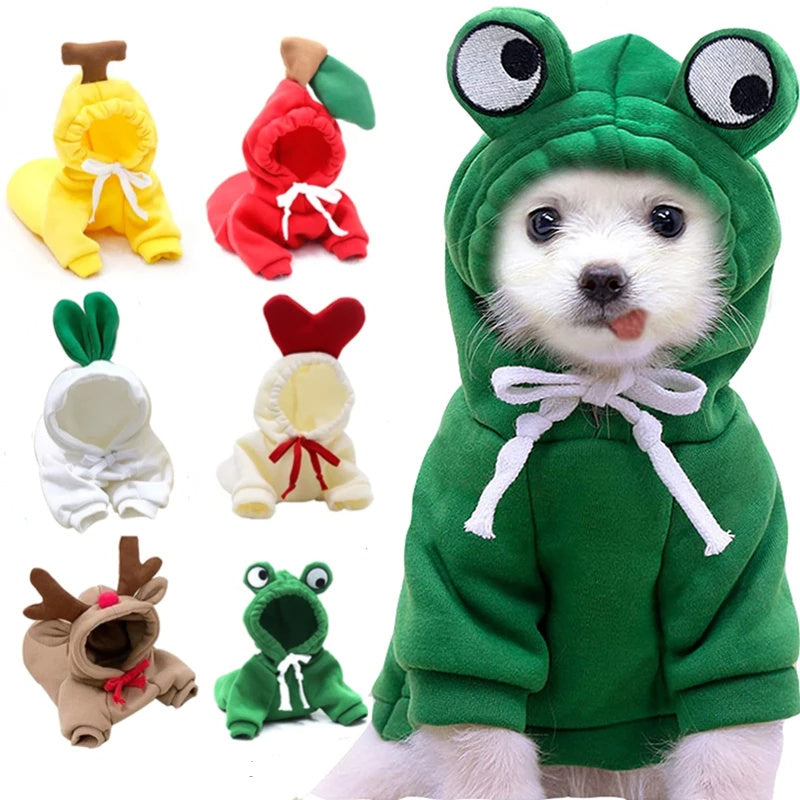 Cute Fruit Dog Clothes Hoodie | Winter Warm Fleece Outfit for Small Dogs, Cats & Puppies