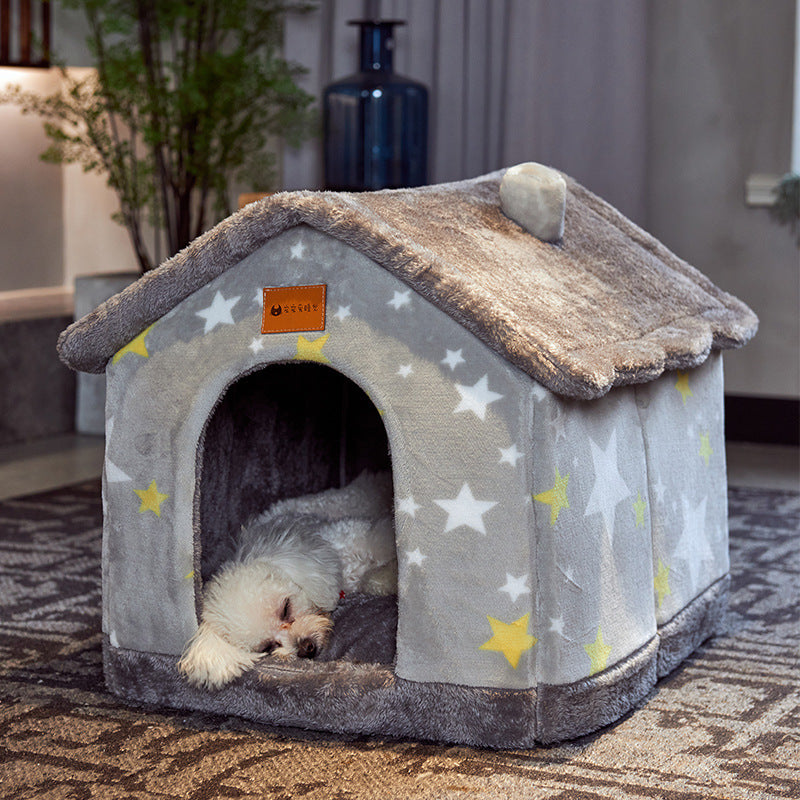 Foldable Pet House Bed | Warm Winter Dog & Cat Nest, Removable Cozy Cave Kennel Sofa