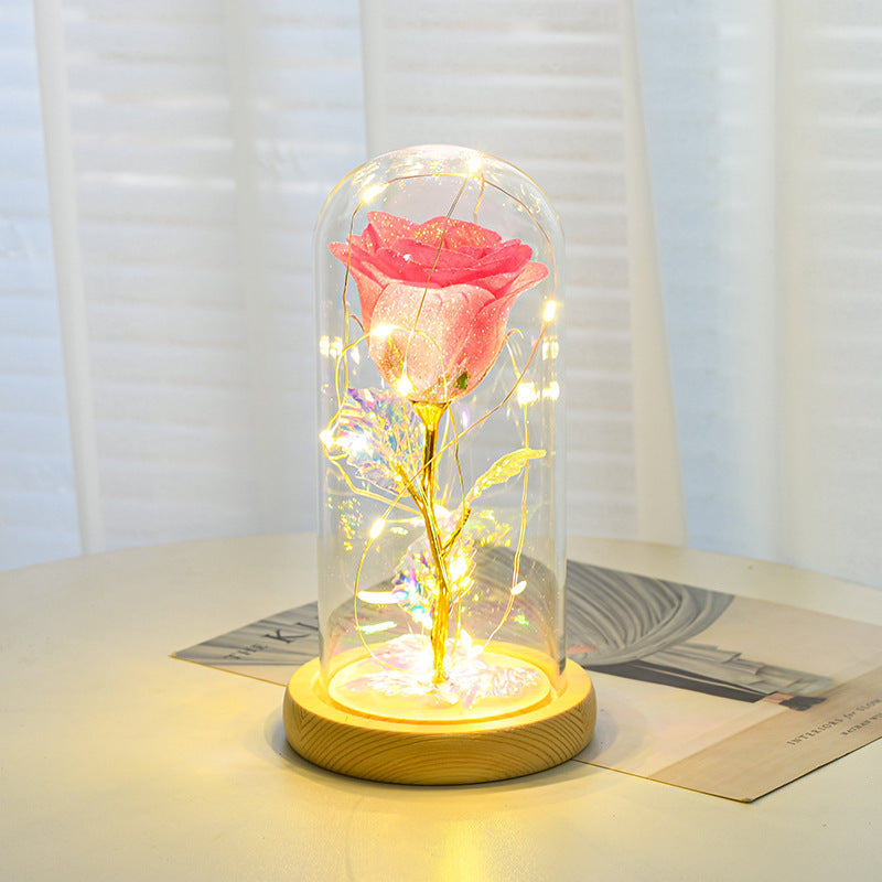 Glatino Valentines Day Gift LED Eternal Rose in Glass Cover Romantic Flower Decoration for Girlfriend Wedding Mother’s Day