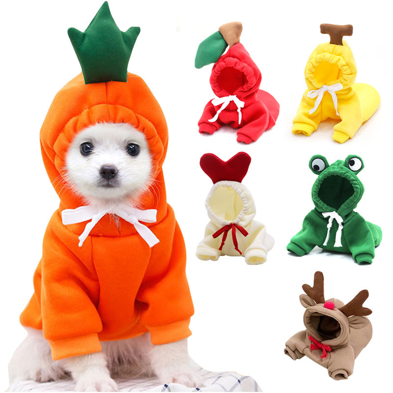 Cute Fruit Dog Clothes Hoodie | Winter Warm Fleece Outfit for Small Dogs, Cats & Puppies