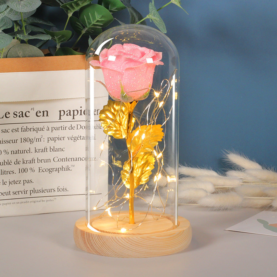 Glatino Valentines Day Gift LED Eternal Rose in Glass Cover Romantic Flower Decoration for Girlfriend Wedding Mother’s Day
