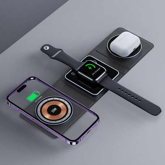 Glatino 3-in-1 Magnetic Folding Wireless Charger – Transparent Fast Charging Dock for iPhone, Apple Watch & AirPods