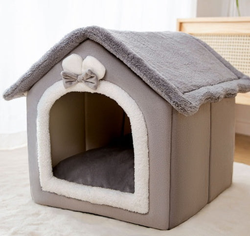 Foldable Pet House Bed | Warm Winter Dog & Cat Nest, Removable Cozy Cave Kennel Sofa
